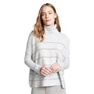 Cupcakes and Cashmere Size XS Turtleneck Sweater Sydney Ivory Metallic Stripe